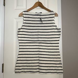 NWT Limited cream and navy stripe boatneck tank with lace-look fabric! Medium.